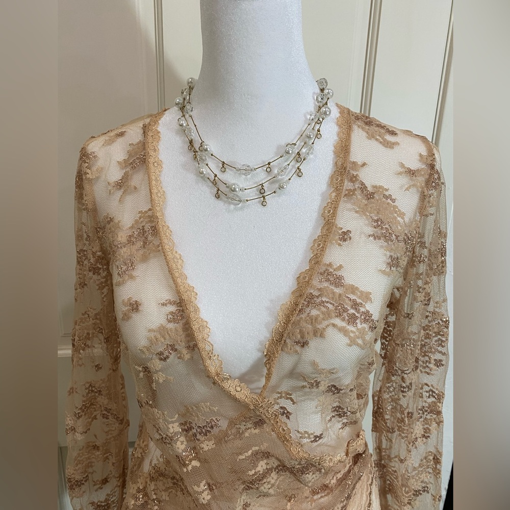 Fancy Top With Tan Netting And Gold Accents - image 2